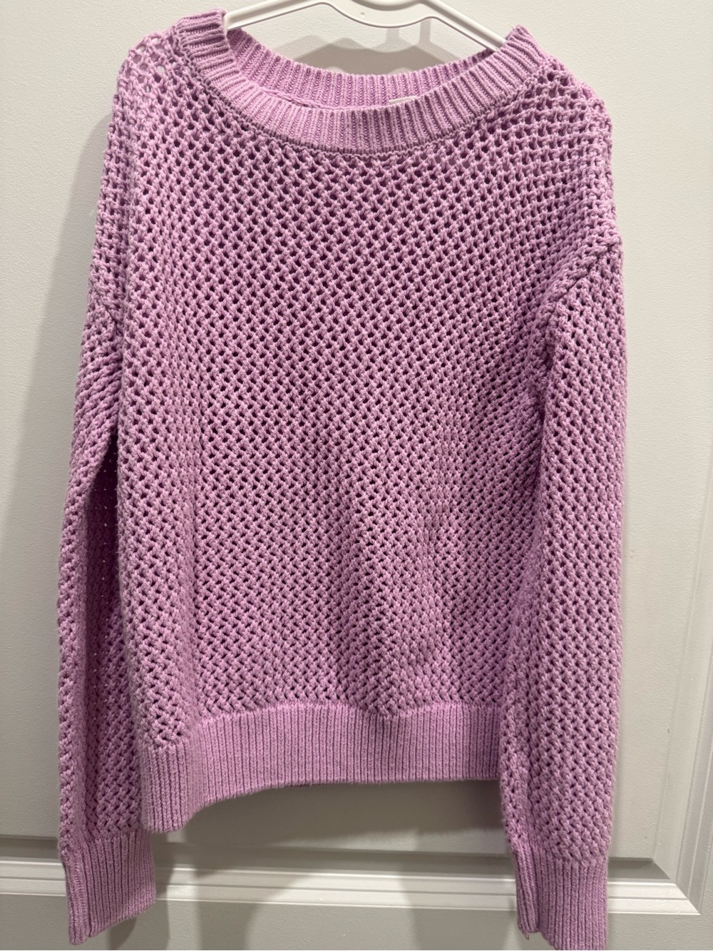 Lilac Open-Knit Crewneck Sweater - girls